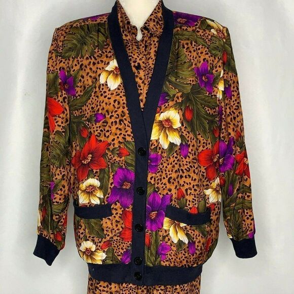 Vintage 90s Jumpsuit Jacket Set 10 Petite Leopard - Picture 2 of 11
